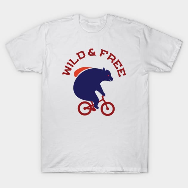 Wild and Free Navy Blue Bear Ride a Red MTB Bicycle with Waterback T-Shirt by ActivLife